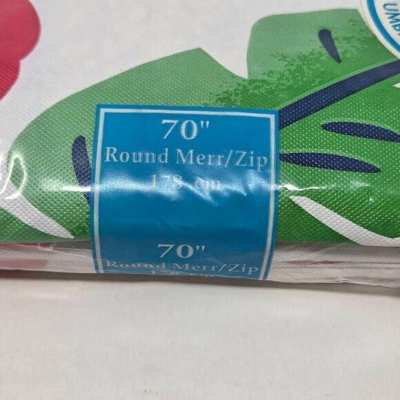 VINTAGE BED BATH & BEYOND UMBRELLA TABLECLOTH SUMMER FLORAL 70" ROUND VINYL NEW - Picture 3 of 7